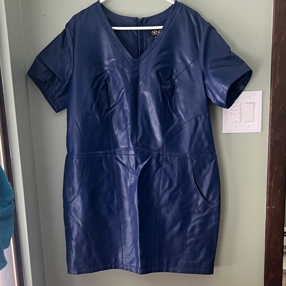 Navy Faux Leather Mini Dress